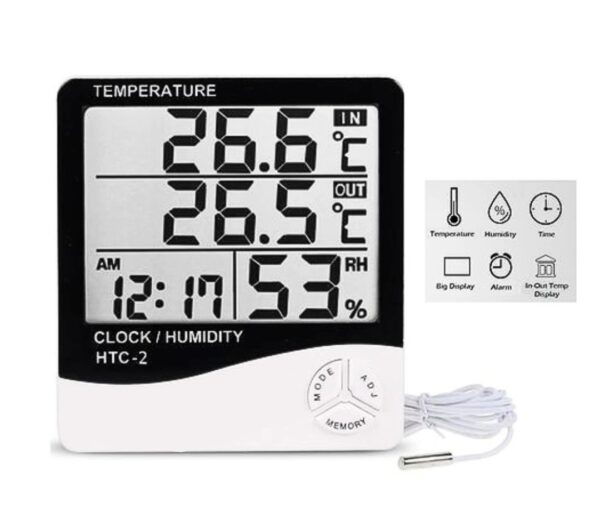 HTC-2 Thermomètre hygromètre Humidimètre Horloge Alarme